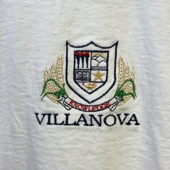 Vintage 90s Villanova T Shirt Mens Medium 19x25.5 White Embroidered College USA - Picture 4 of 14